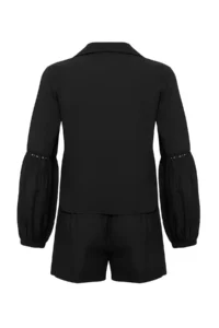 TRENDYOLMİLLA Black Weaving slit 100% Cotton Beach Shirt Shorts Set - Image 6