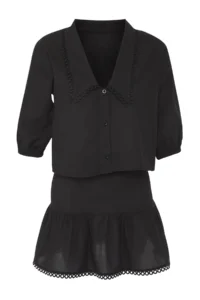 TRENDYOLMİLLA Black Weaving striped 100% Cotton Beach Mini High Waist Shirt-Skirt Set - Image 5
