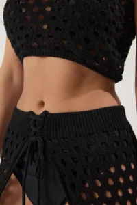 TRENDYOLMİLLA Black Knitwear slit Beach Blouse-Skirt Set - Image 3