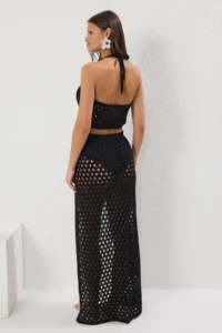 TRENDYOLMİLLA Black Knitwear slit Beach Blouse-Skirt Set - Image 4