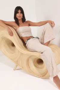 TRENDYOLMİLLA Beige Weaving Shirred Beach Blouse-Pants Set - Image 2