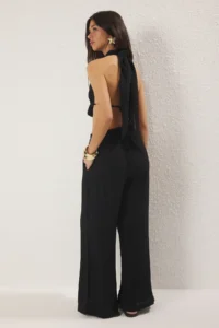 TRENDYOLMİLLA Black Weaving Shirred Beach Blouse-Pants Set - Image 4