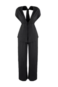 TRENDYOLMİLLA Black Weaving Shirred Beach Blouse-Pants Set - Image 5