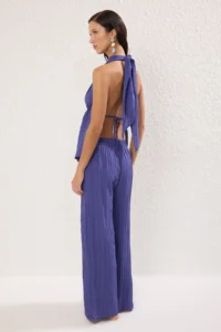 TRENDYOLMİLLA Purple Weaving Shirred Beach Blouse-Pants Set - Image 4