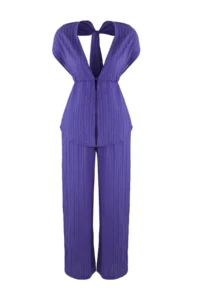 TRENDYOLMİLLA Purple Weaving Shirred Beach Blouse-Pants Set - Image 5