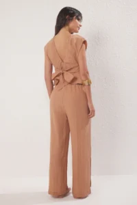 TRENDYOLMİLLA Brown Weaving slit Beach Blouse-Pants Set - Image 4