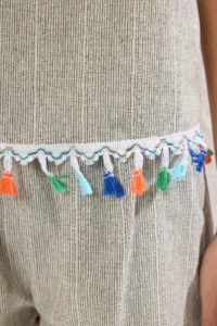 TRENDYOLMİLLA Striped Weaving Tassel Beach Blouse-Shorts Set - Image 3