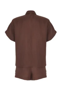 TRENDYOLMİLLA Brown Weaving Accessory Detailed Beach Shirt Shorts Set - Image 7