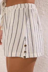TRENDYOLMİLLA Striped Weaving Accessory Detailed Beach Shirt Shorts Set - Image 3
