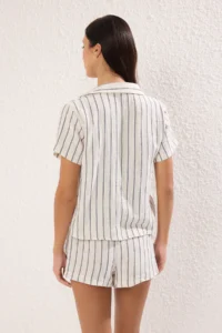 TRENDYOLMİLLA Striped Weaving Accessory Detailed Beach Shirt Shorts Set - Image 4