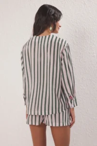 TRENDYOLMİLLA Fish Patterned Weaving 100% Cotton Beach Mini High Waist Shirt Shorts Set - Image 4