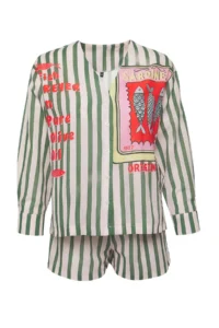 TRENDYOLMİLLA Fish Patterned Weaving 100% Cotton Beach Mini High Waist Shirt Shorts Set - Image 5