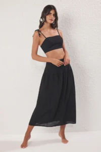 TRENDYOLMİLLA Black Weaving Beach Blouse-Skirt Set