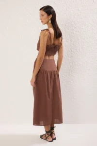 TRENDYOLMİLLA Brown Weaving Beach Blouse-Skirt Set - Image 5