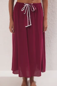 TRENDYOLMİLLA Burgundy Weaving Flamed Cotton Binding Detailed Beach Blouse Skirt Set - Image 3