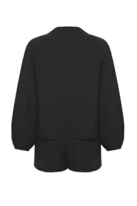 TRENDYOLMİLLA Black Weaving 100% Cotton Beach Shirt Shorts Set - Image 6