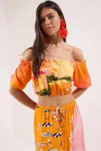 TRENDYOLMİLLA View Patterned Weaving Beach Midi High Waist Blouse-Skirt Set - Image 2