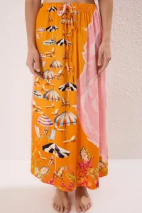 TRENDYOLMİLLA View Patterned Weaving Beach Midi High Waist Blouse-Skirt Set - Image 3