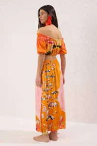 TRENDYOLMİLLA View Patterned Weaving Beach Midi High Waist Blouse-Skirt Set - Image 4