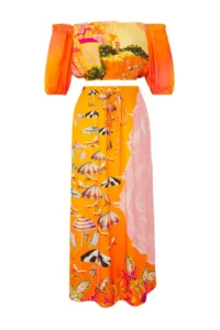 TRENDYOLMİLLA View Patterned Weaving Beach Midi High Waist Blouse-Skirt Set - Image 5