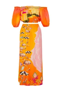 TRENDYOLMİLLA View Patterned Weaving Beach Midi High Waist Blouse-Skirt Set - Image 6