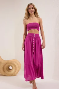 TRENDYOLMİLLA Fuchsia Weaving Gipelli Beach Blouse-Skirt Set