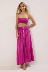 TRENDYOLMİLLA Fuchsia Weaving Gipelli Beach Blouse-Skirt Set - Image 2