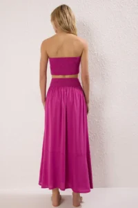 TRENDYOLMİLLA Fuchsia Weaving Gipelli Beach Blouse-Skirt Set - Image 4