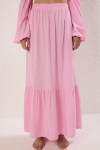 TRENDYOLMİLLA Pink Weaving Gipelli Maxi Beach High Waist Blouse-Skirt Set - Image 3