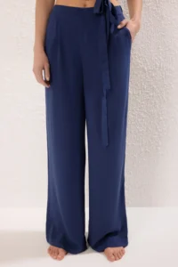 TRENDYOLMİLLA Navy Blue Weaving Binding Detailed Beach High Waist Blouse-Pants Set - Image 3