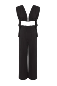 TRENDYOLMİLLA Black Weaving Binding Detailed Beach High Waist Blouse-Pants Set - Image 5
