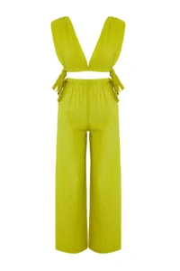 TRENDYOLMİLLA Oil Green Weaving Binding Detailed Beach High Waist Blouse-Pants Set - Image 6