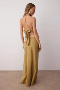 TRENDYOLMİLLA beachwear Khaki Weaving Binding Detailed High Waist Blouse-Skirt Set - Image 4