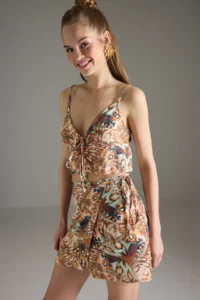 TRENDYOLMİLLA Abstract Patterned Weaving Binding Detailed Beach Blouse-Skirt Set - Image 2