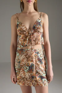 TRENDYOLMİLLA Abstract Patterned Weaving Binding Detailed Beach Blouse-Skirt Set - Image 4