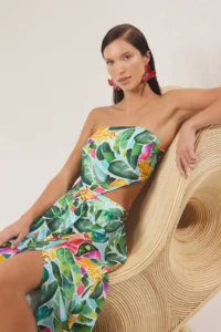 TRENDYOLMİLLA Tropical Patterned Weaving slit Beach Blouse-Skirt Set