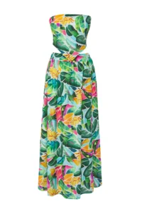 TRENDYOLMİLLA Tropical Patterned Weaving slit Beach Blouse-Skirt Set - Image 5