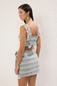 TRENDYOLMİLLA Striped Weaving Tassel Beach Mini High Waist Blouse-Skirt Set - Image 4