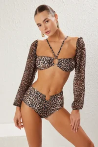 TRENDYOLMİLLA Leopard Patterned with accessories hipster High Waist Bikini Bottom - Image 2