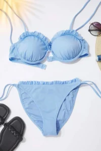TRENDYOLMİLLA Mavi Frilly Regular Regular Waist Bikini Bottom
