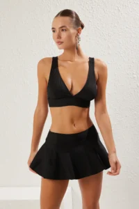 TRENDYOLMİLLA Black Regular Waist Basic Skirt Bikini Bottom