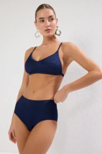 TRENDYOLMİLLA Navy Blue hipster High Waist Basic Bikini Bottom