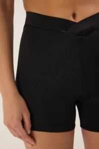 TRENDYOLMİLLA Basic Bikini Bottom with Black V Cut High Waist Shorts - Image 3