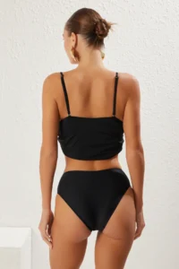 TRENDYOLMİLLA Black Drapeli Regular High Waist Bikini Bottom - Image 9