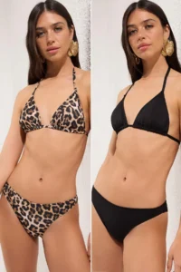 TRENDYOLMİLLA Leopard And Black 2 Sets Regular Regular Waist Bikini Bottom