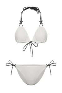 TRENDYOLMİLLA Ecru with bow Triangle Covered Regular Regular Waist Bikini Set - Image 5