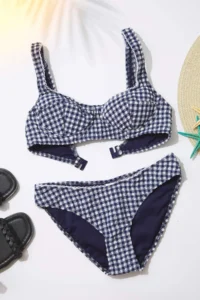 TRENDYOLMİLLA Gingham Patterned striped balconette Covered Regular Regular Waist Bikini Set - Image 2