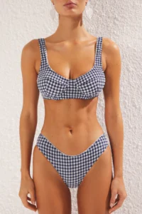 TRENDYOLMİLLA Gingham Patterned striped balconette Covered Regular Regular Waist Bikini Set - Image 5