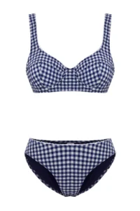 TRENDYOLMİLLA Gingham Patterned striped balconette Covered Regular Regular Waist Bikini Set - Image 7
