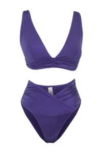 TRENDYOLMİLLA Mavi Drapeli Triangle Covered brazilian High Waist Bikini Set - Image 6